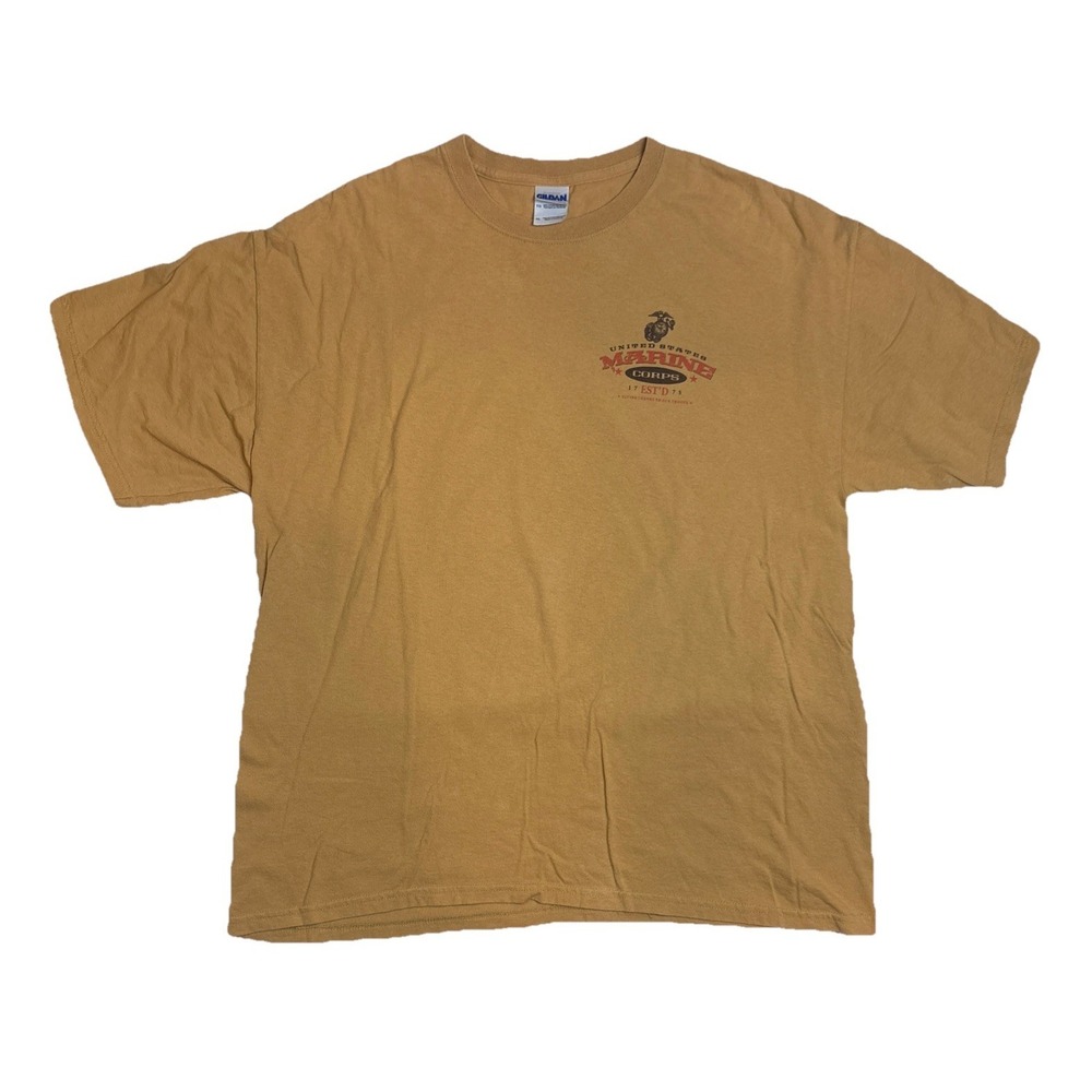 Gildan Heavy‎ Cotton USMC Thanksgiving Graphic Tee Brown Short Sleeve Mens XL